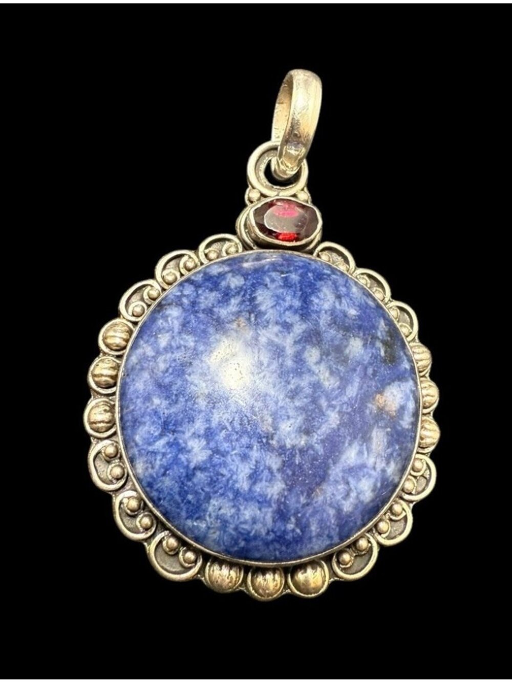 925 Sterling Silver Multi Gemstone Pendant Garnet And Sodalite Dangle